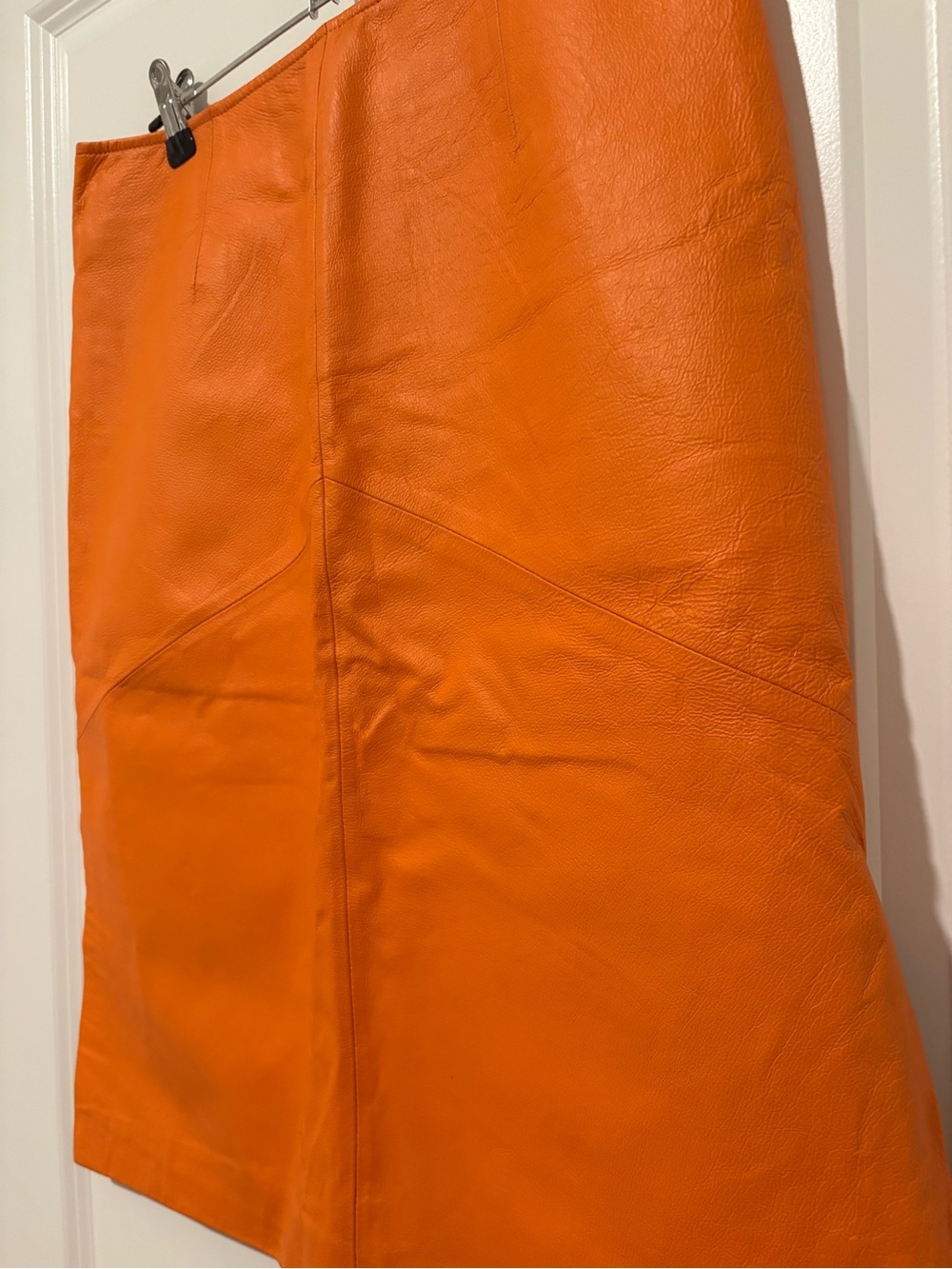 Newport News Bright Orange Leather Pencil Skirt
